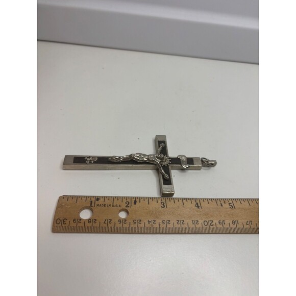 VTG MEMENTO MORI PECTORAL CRUCIFIX 5" EUROPEAN PENDANT CROSS SKULL BONE WOOD - Picture 8 of 9